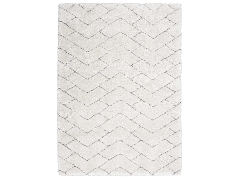 Dreamy Shag Abstract Geometric Area Rug in Ivory Grey
