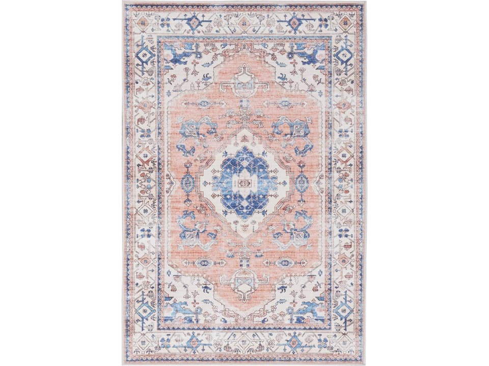 Fulton Persian Medallion Polyester Area Rug Coral