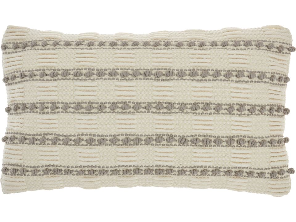 Life Styles Light Grey Poly-Cotton Throw Pillow with Woven Stripes