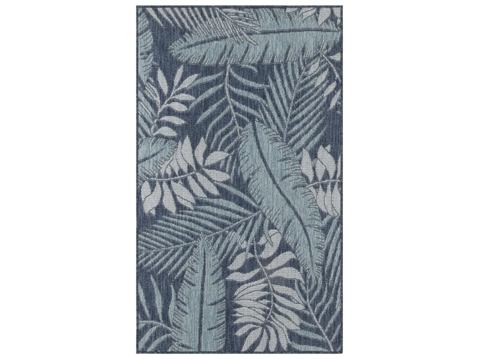 Garden Oasis Tropical Leaf Navy Indoor Outdoor Area Rug