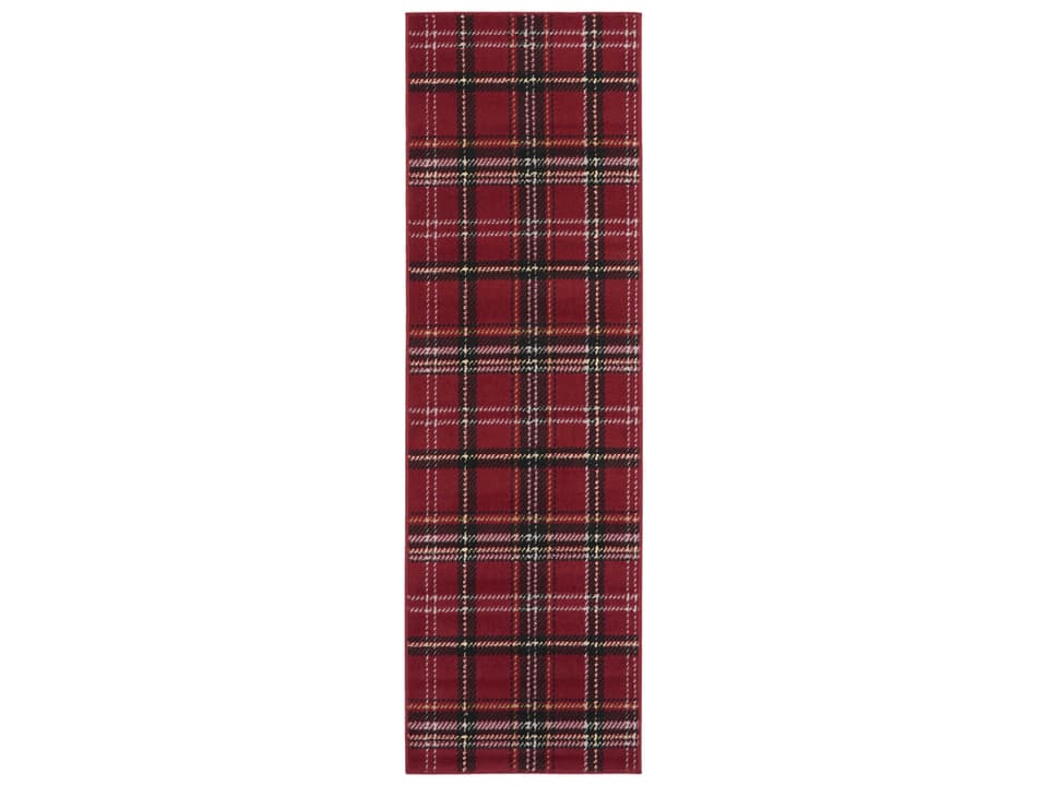 Grafix Plaid Red Polypropylene Runner Rug