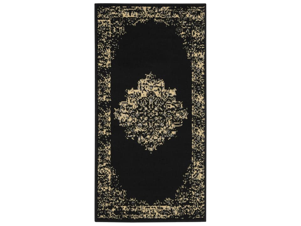 Grafix Distressed Persian Area Rug in Black and Cream
