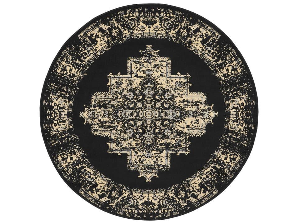 Grafix 5'3" Round Black Persian Medallion Area Rug