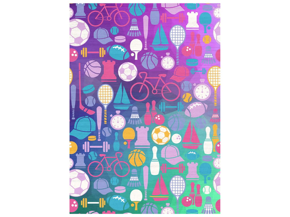 Imagination Graphic Kids Area Rug in Purple with Sports Design
