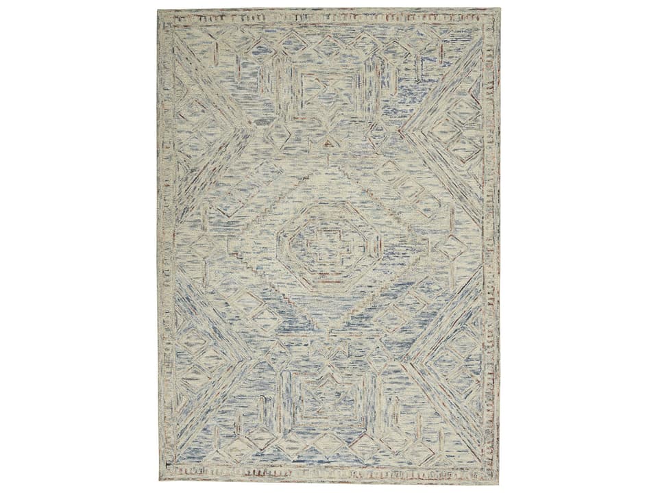 Interlock Geometric Wool Area Rug in Blue Multi