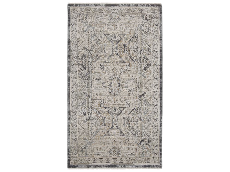 Lynx Collection Polyester Persian-Inspired Area Rug Ivory Charcoal