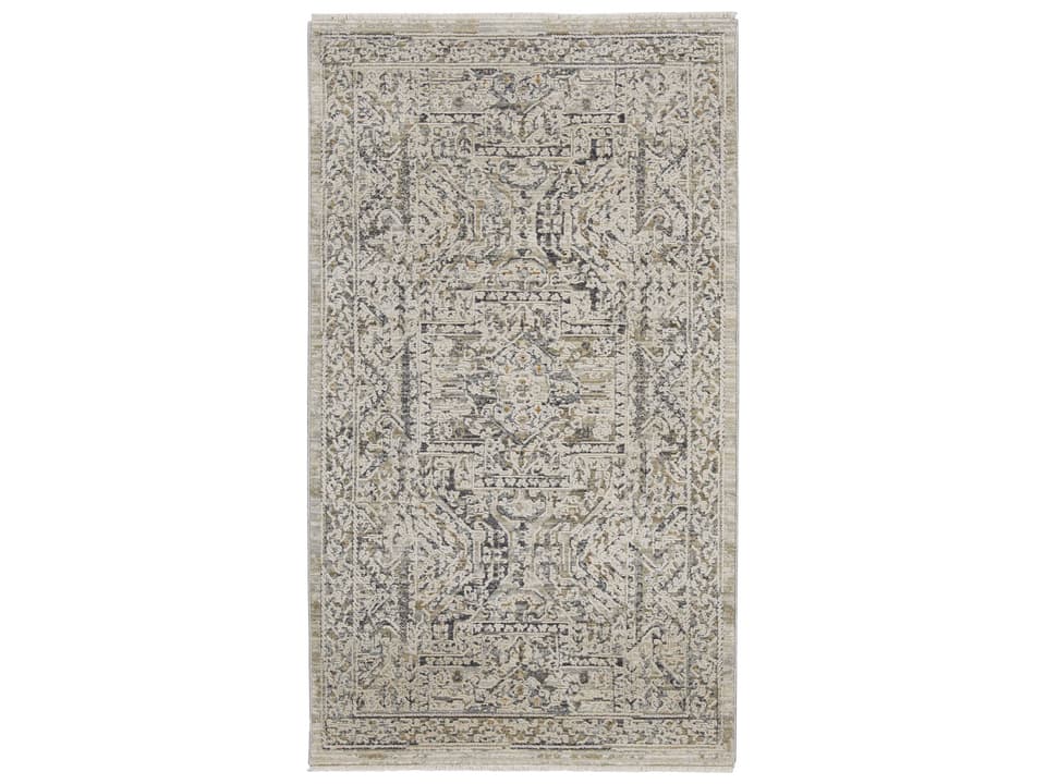 Lynx Vintage Bohemian Polyester Area Rug Ivory Grey Blue