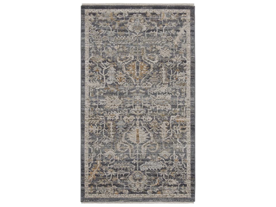 Lynx Navy Multicolor Bordered Area Rug with High-Low Accents