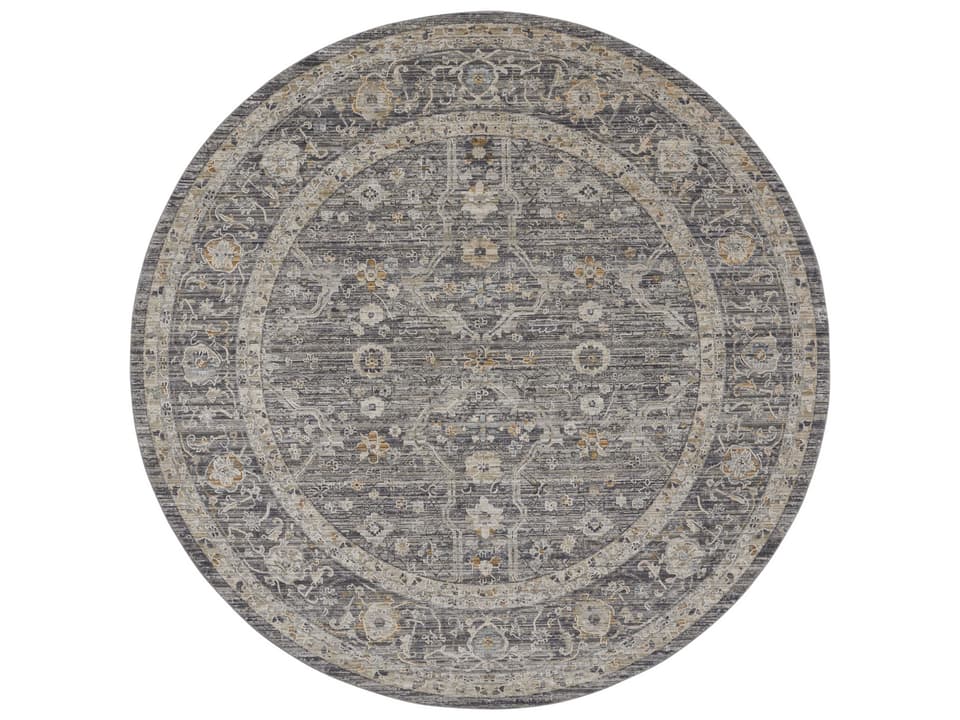 Lynx Slate Multicolor Bordered Round Area Rug with Vintage Persian Floral