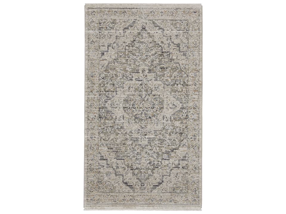 Lynx LNX04 Persian-Inspired Medallion Area Rug in Ivory Taupe Polyester