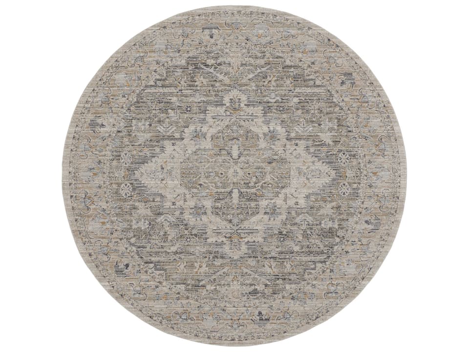 Lynx LNX04 8 Ft Round Bordered Area Rug in Ivory Taupe