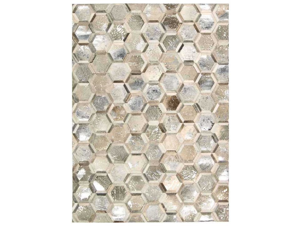 City Chic Michael Amini Geometric Area Rug in Silver Hair-on-Hide