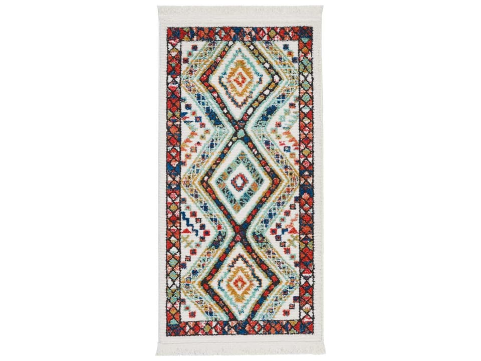 South Western Collection Machine-Made Area Rug in White with Tribal Geometric Pattern