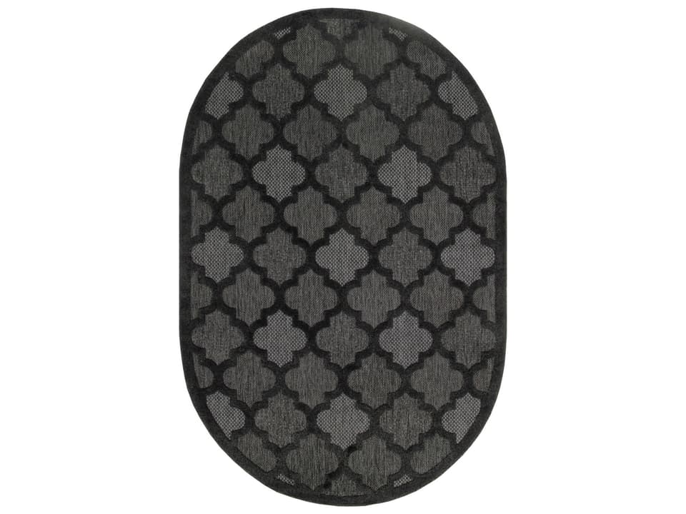 Easy Care Oval Indoor Outdoor Area Rug in Charcoal Black