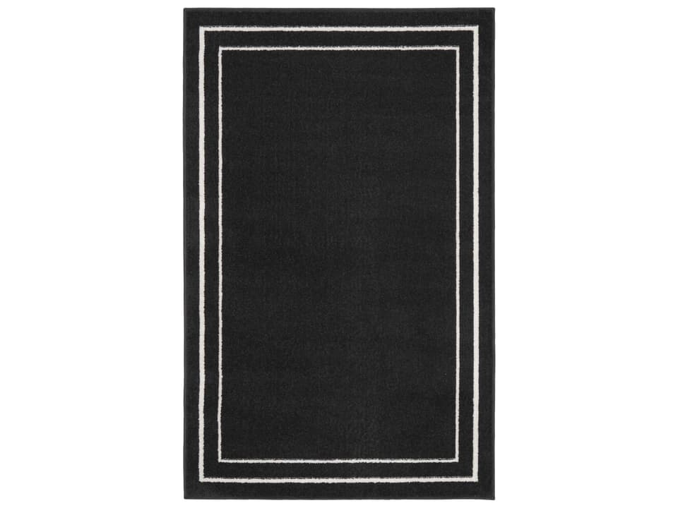 Essentials Black Ivory Indoor Outdoor Area Rug with Border Design