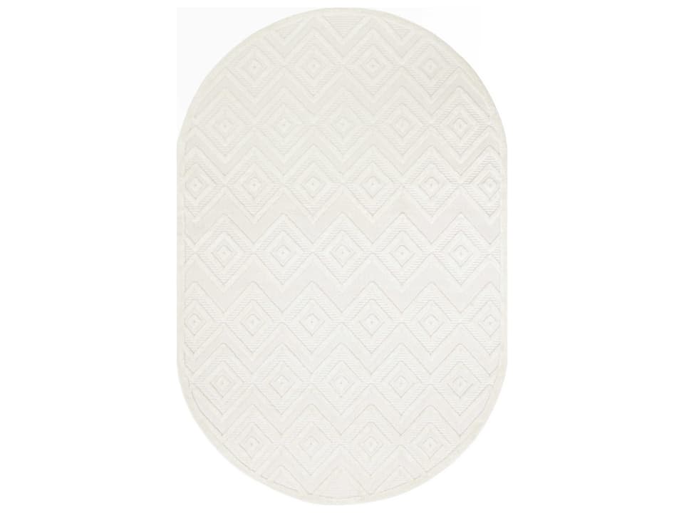 Versatile Collection 6x9 Oval Indoor Outdoor Area Rug in Ivory White