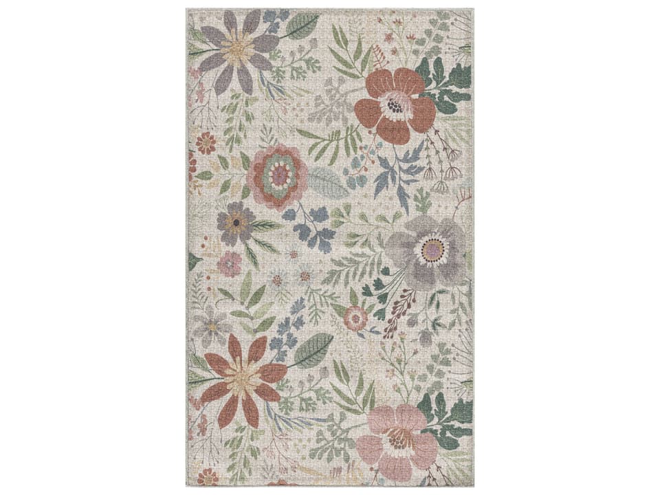 Washables Area Rug Cream Multicolor Floral Cotton Blend