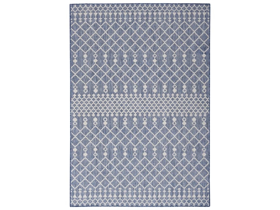 Positano Modern Indoor Outdoor Area Rug in Navy Blue with Moroccan Trellis Pattern