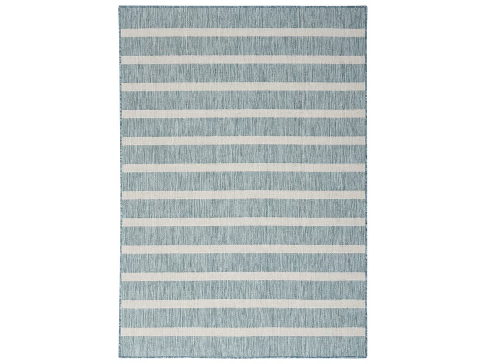 Positano Striped Indoor Outdoor Area Rug Aqua Ivory