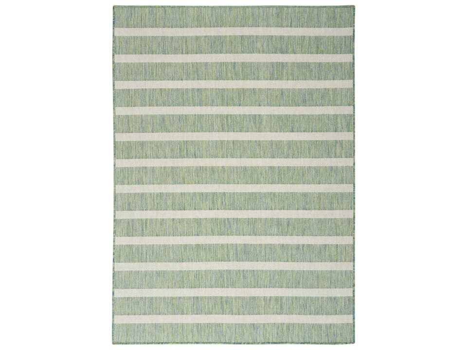 Positano Striped Indoor Outdoor Area Rug in Blue Green Ivory