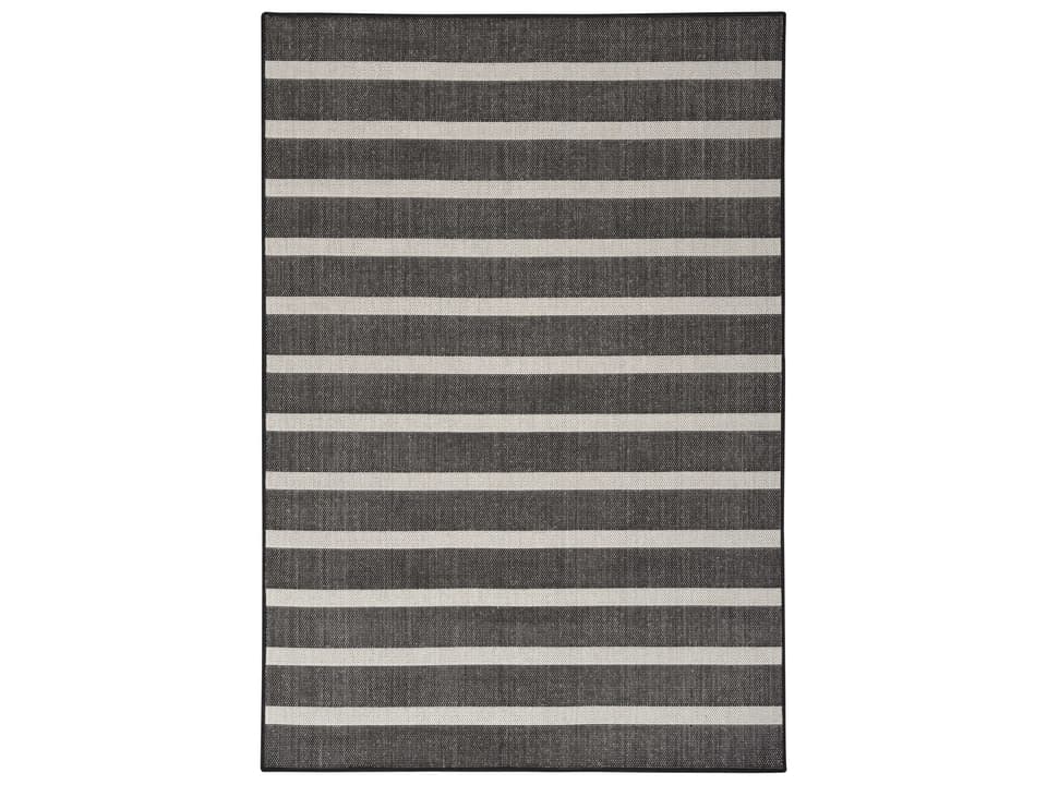 Positano Striped Indoor Outdoor Area Rug in Black Ivory