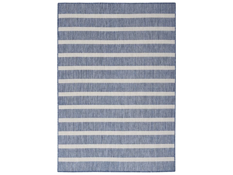 Positano Striped Polypropylene Indoor Outdoor Area Rug Navy Ivory
