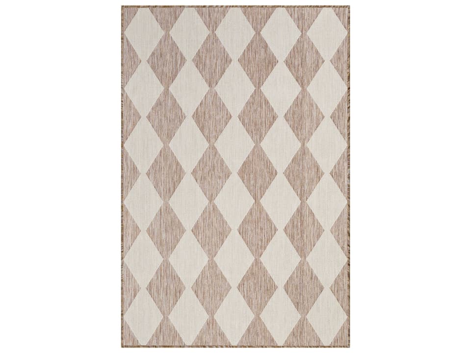 Positano Checkered Diamond Indoor Outdoor Area Rug in Beige