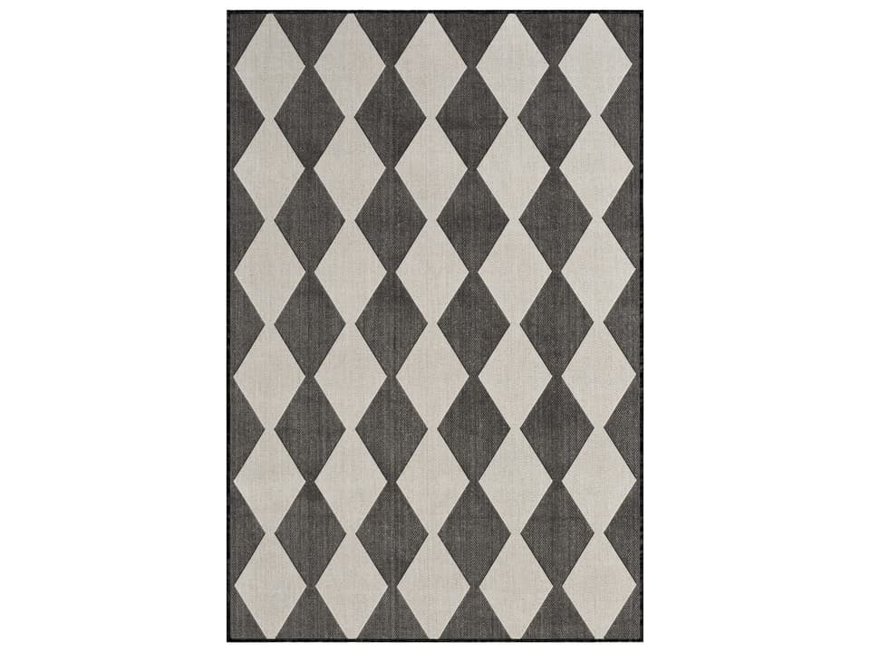Positano POS04 Indoor Outdoor Area Rug with Black Geometric Pattern