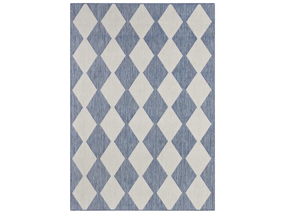 Positano Checkered Diamond Indoor Outdoor Area Rug in Navy Blue