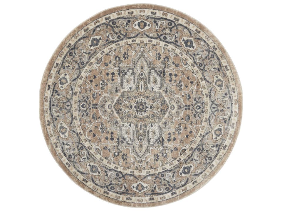 Quarry QUA05 Beige Grey Round Area Rug Traditional Persian Design