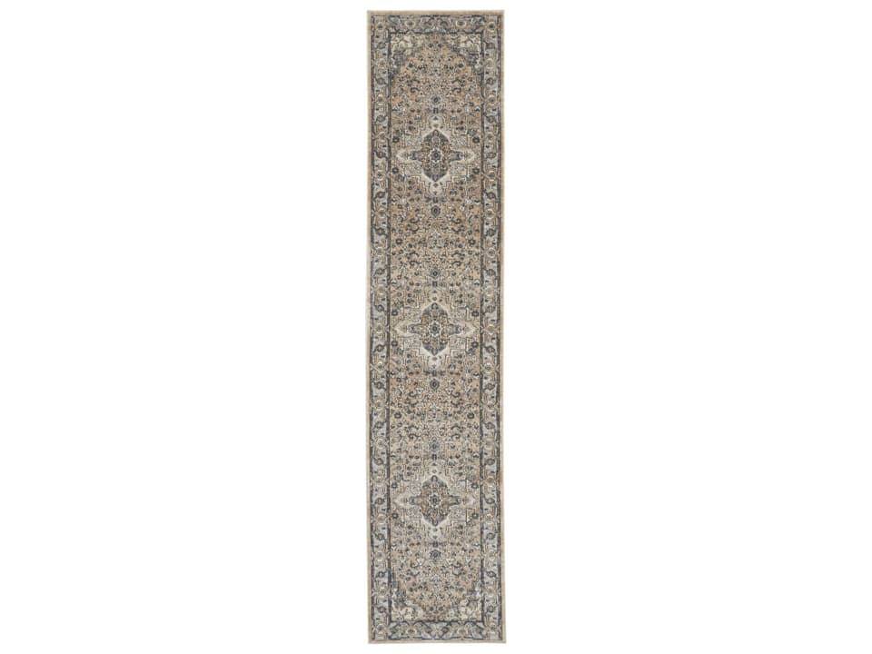 Quarry QUA05 Beige Grey Traditional Runner Rug 2 ft 2 in x 12 ft