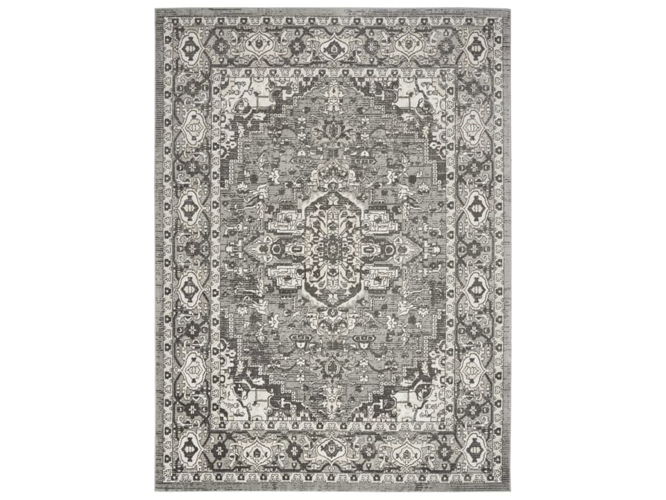 Quarry Traditional Persian Medallion Area Rug in Grey and Beige