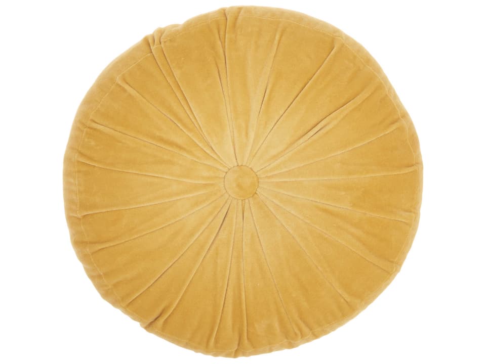Sofia Round Ruched Cotton Velvet Decorative Pillow in Yellow