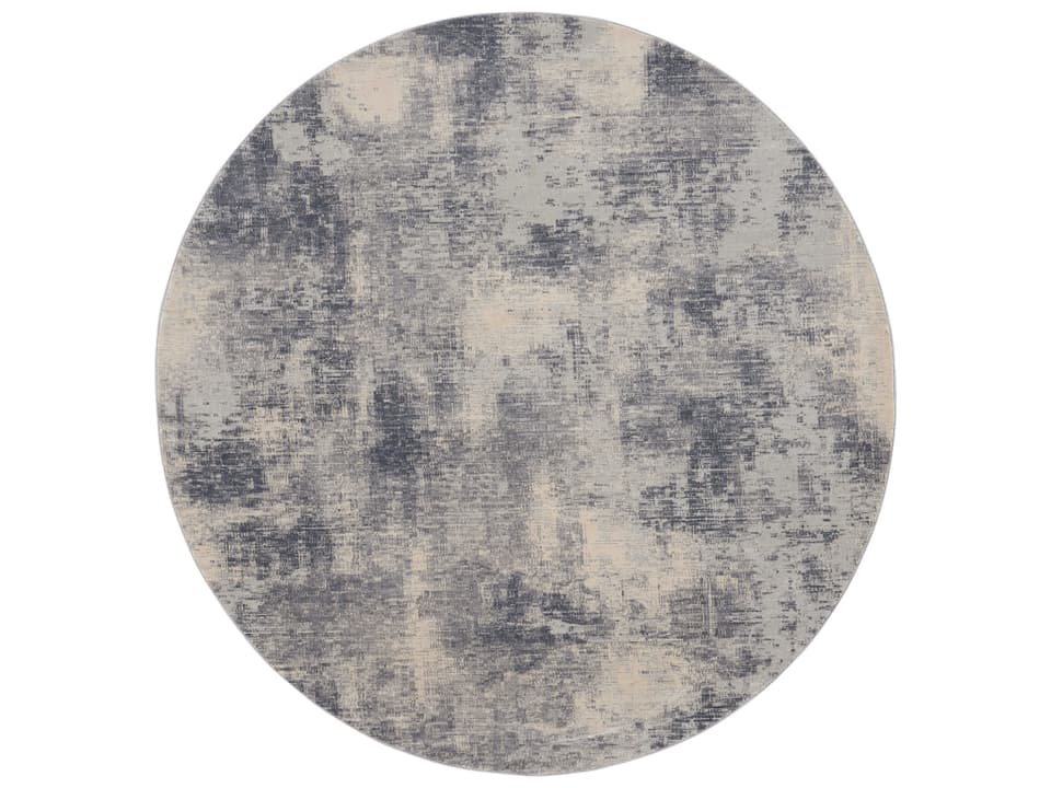 Rustic Textures Power-Loomed Round Rug with High-Low Pile in Blue Ivory