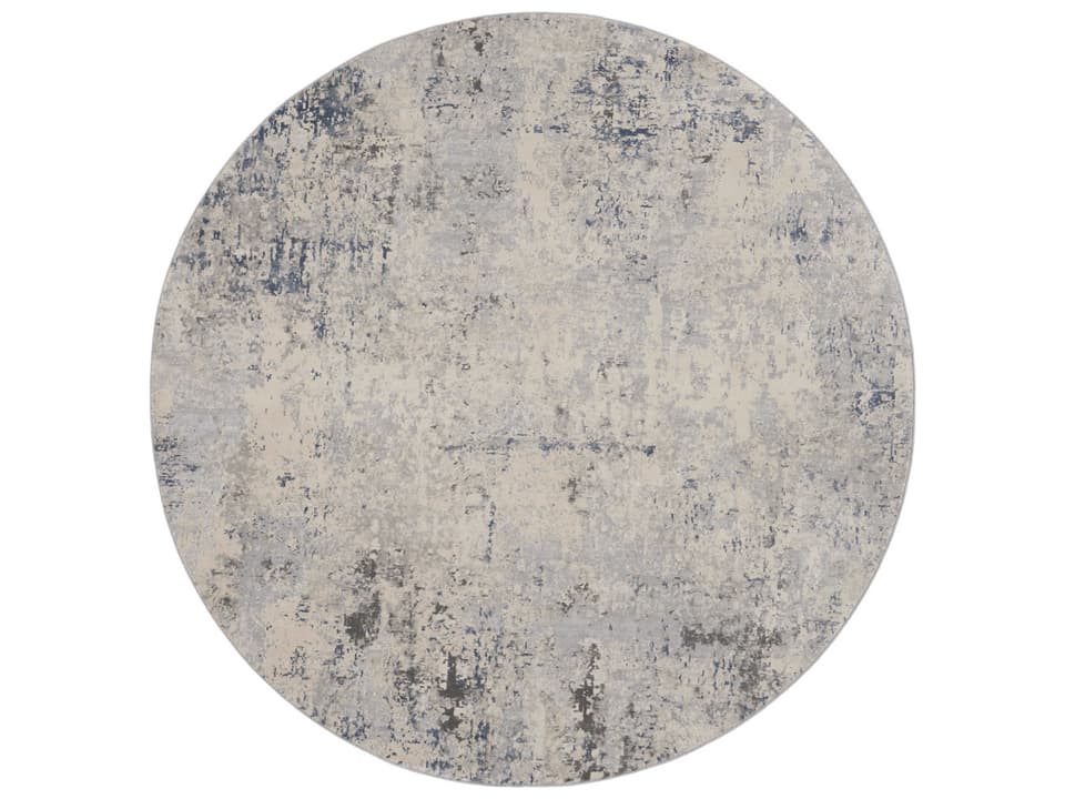 Rustic Textures Round Area Rug Polypropylene Polyester Blend Ivory Grey Blue