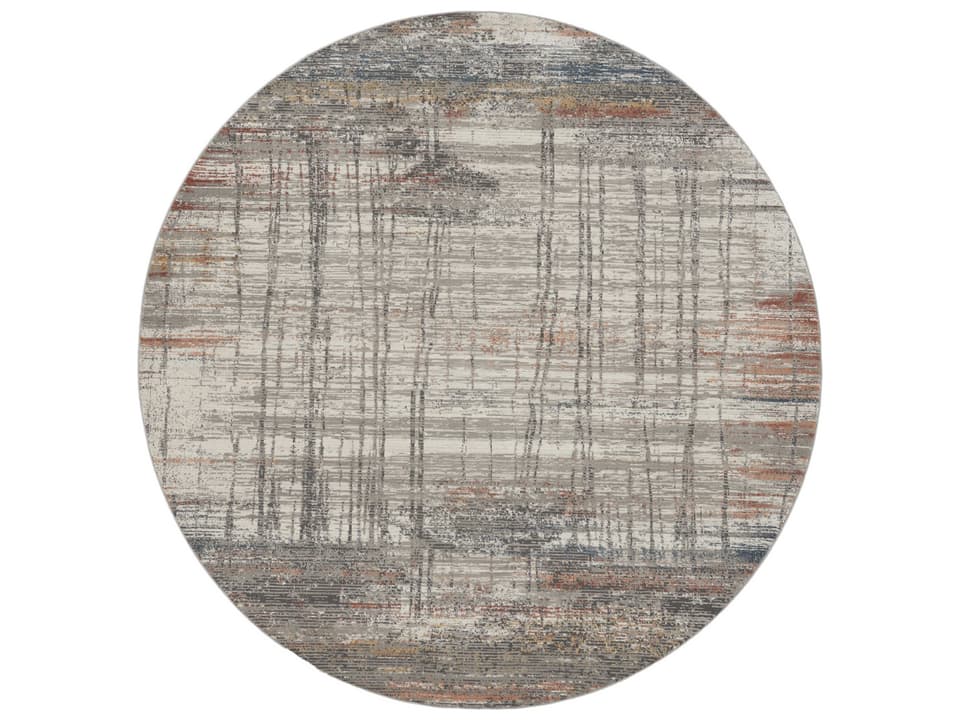 Rustic Textures Abstract Round Area Rug in Grey Multi