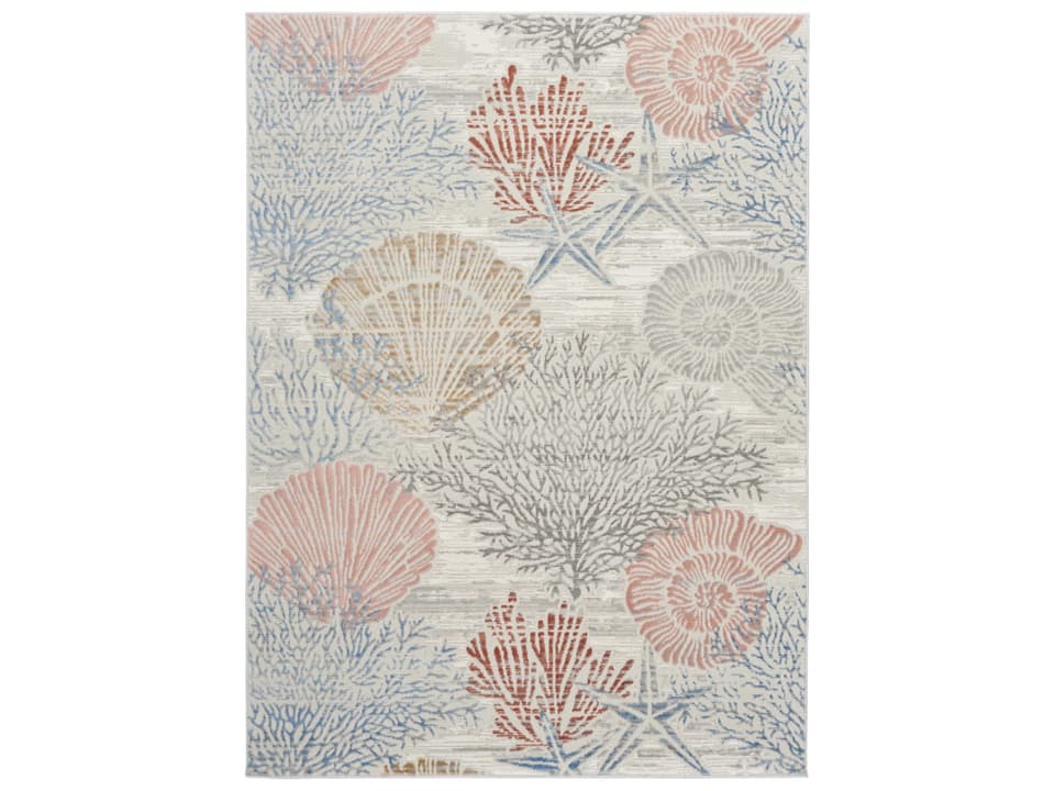 Seaside Rectangular Area Rug Ivory Grey Blue Coastal
