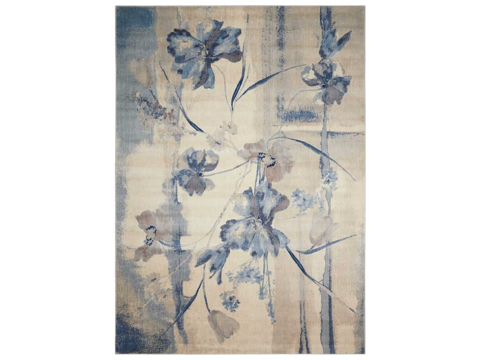 Somerset ST18 Ivory Blue Floral Power-Loomed Area Rug