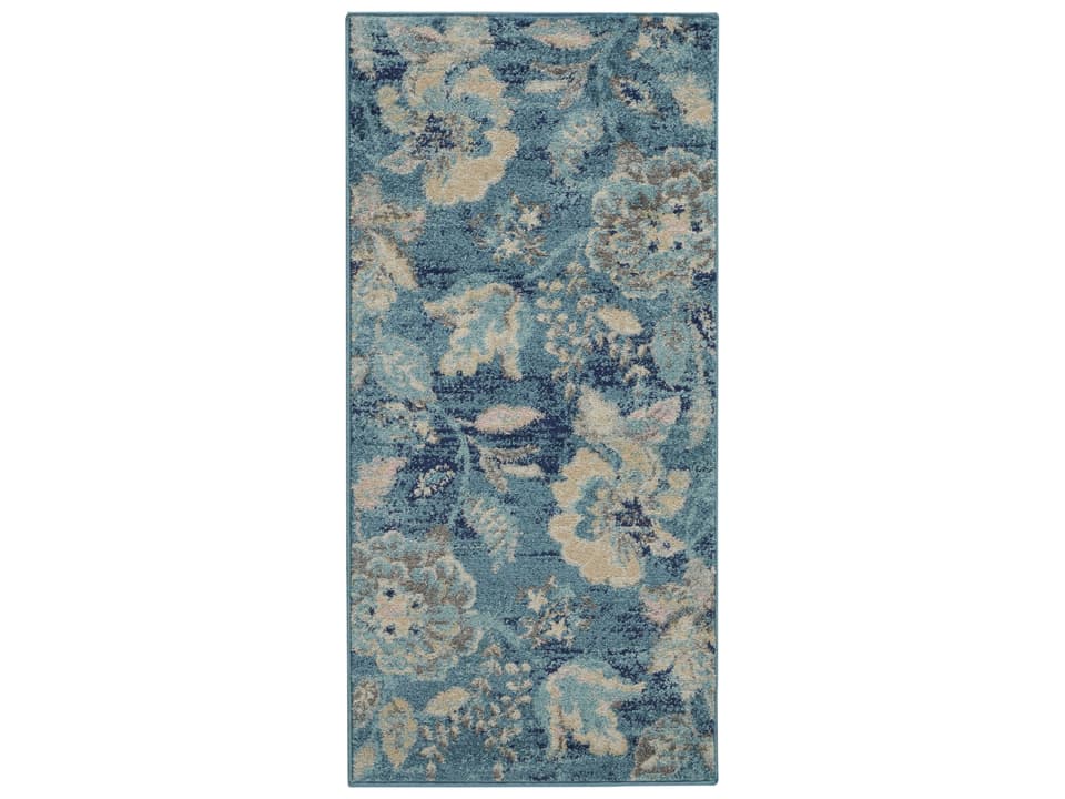 Tranquil Floral Area Rug in Turquoise