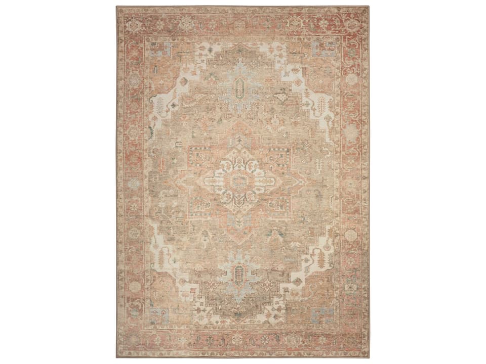 Vintage Washables Bordered Area Rug in Coral Taupe
