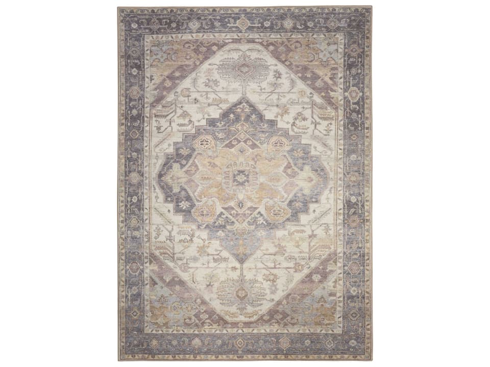 Vintage Washables Bordered Area Rug Ivory Purple