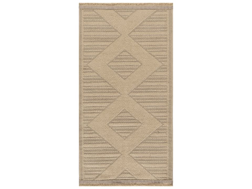 Washable Jute Geometric Area Rug in Natural Beige