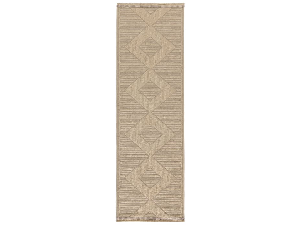 Washable Jute Natural Beige Runner Area Rug with Geometric Diamond Pattern