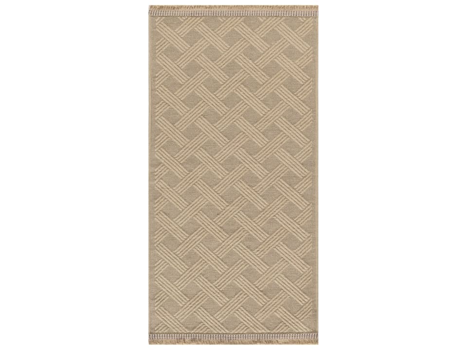 Washable Jute Rectangular Area Rug in Natural with Geometric Pattern
