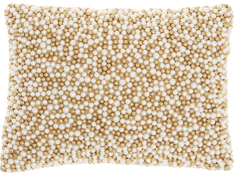Luminescence Ivory Gold Beaded Lumbar Pillow with Polyester Fill