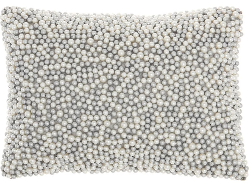 Luminescence Beaded Polyester Throw Pillow in Ivory Silver