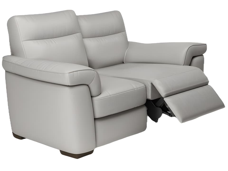 Brivido Double Power Reclining Leather Loveseat in Top-Grain Leather with Walnut or Wenge Legs