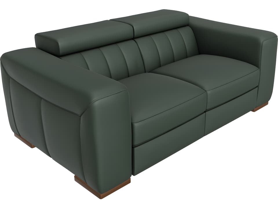 Forza Standard Sofa with Adjustable Headrests and Moccasin Stitching in Wood Frame