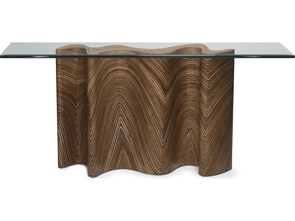 Showtime Rectangular Console Table in Rattan Coco Twig Inlay and Glass