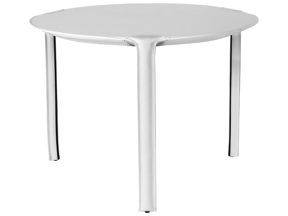 Libro Round Leather White End Table